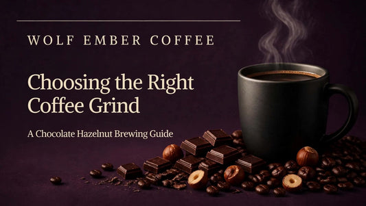 Coffee grind guide featuring Wolf Ember Chocolate Hazelnut Coffee