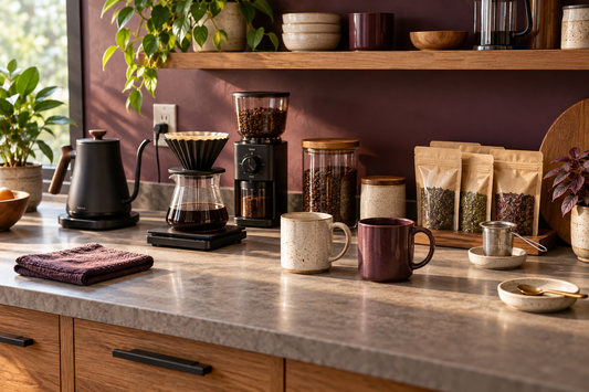 Organized home coffee-and-tea station