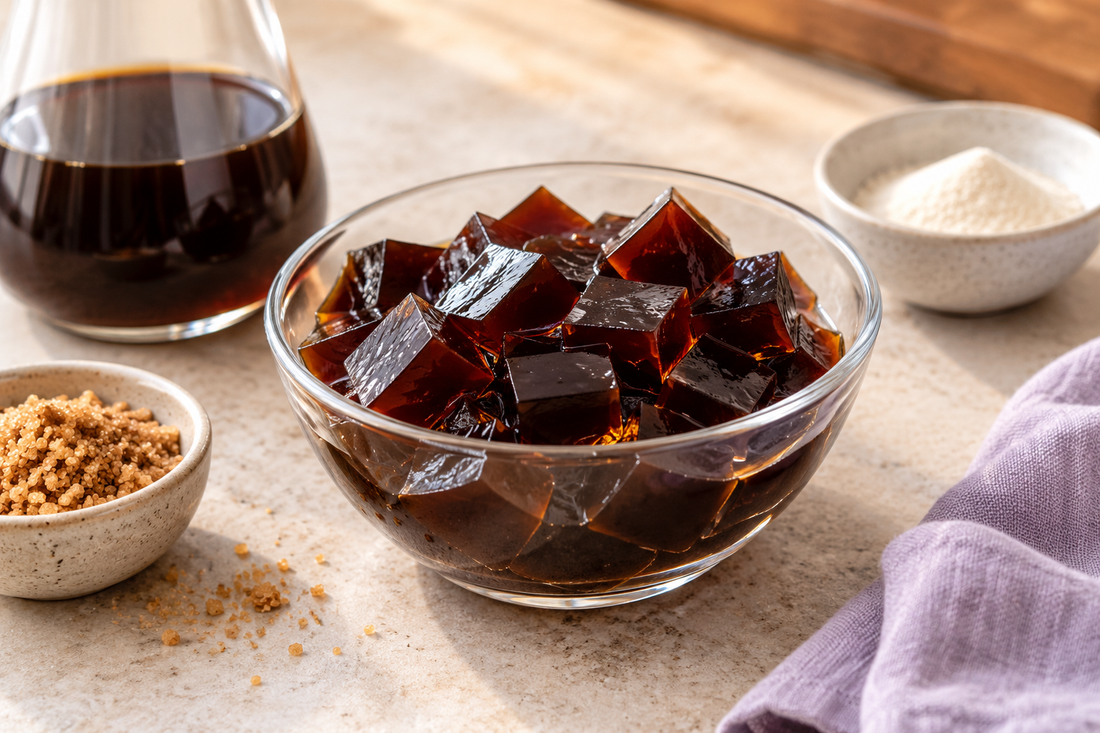 Homemade Coffee Jelly Cubes prepared according to the Wolf Ember recipe
