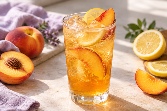 Peach Paradise Sparkling Iced Tea prepared according to the Wolf Ember recipe
