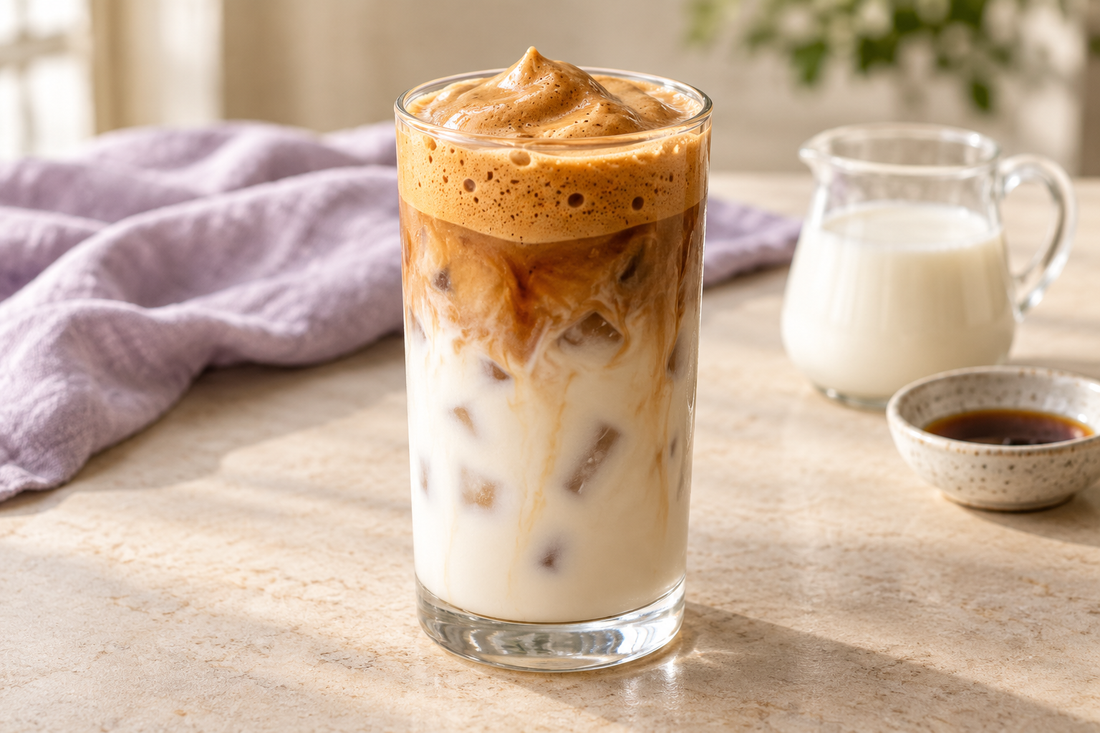Wolf Ember Frothy Vanilla Iced Coffee prepared according to the Wolf Ember recipe