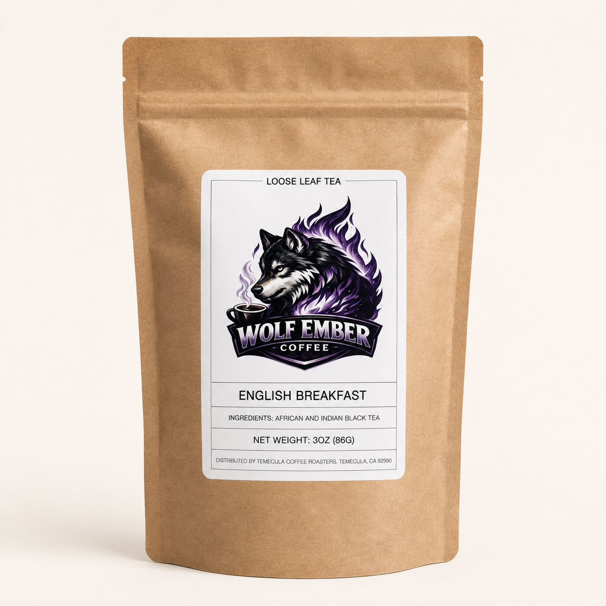 Wolf Ember Coffee English Breakfast loose-leaf tea, 3 oz kraft pouch