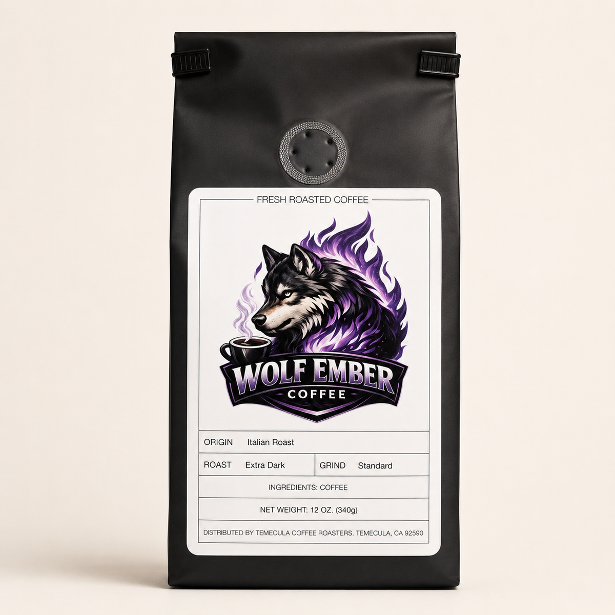 Wolf Ember Coffee Italian Roast extra dark roast, standard grind, 12 oz bag