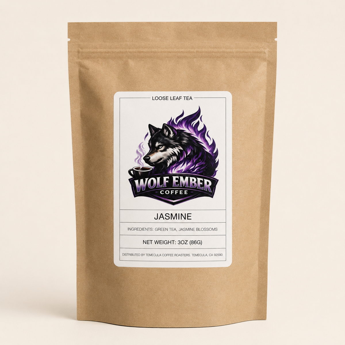 Wolf Ember Coffee Jasmine loose-leaf tea, 3 oz kraft pouch