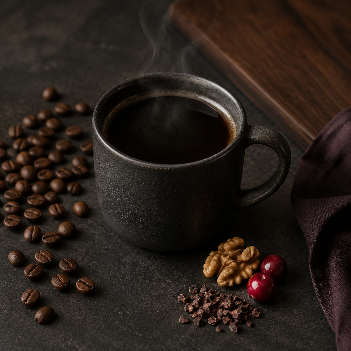 Wolf Ember Coffee Latin American Blend with nutty, mild fruit, and cocoa tasting notes
