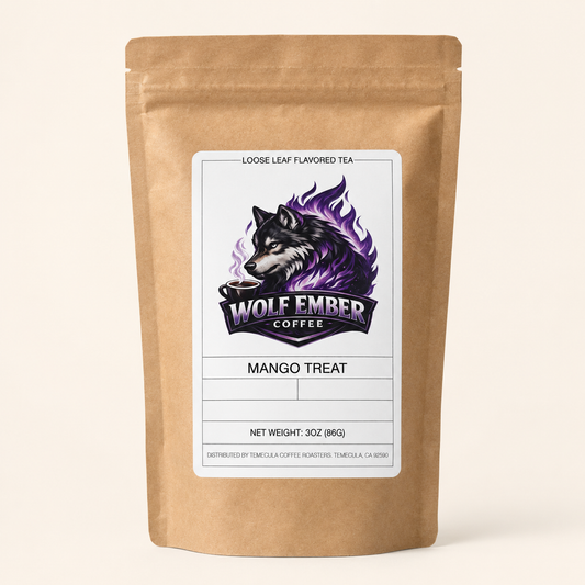 Wolf Ember Coffee Mango Treat loose-leaf tea, 3 oz kraft pouch