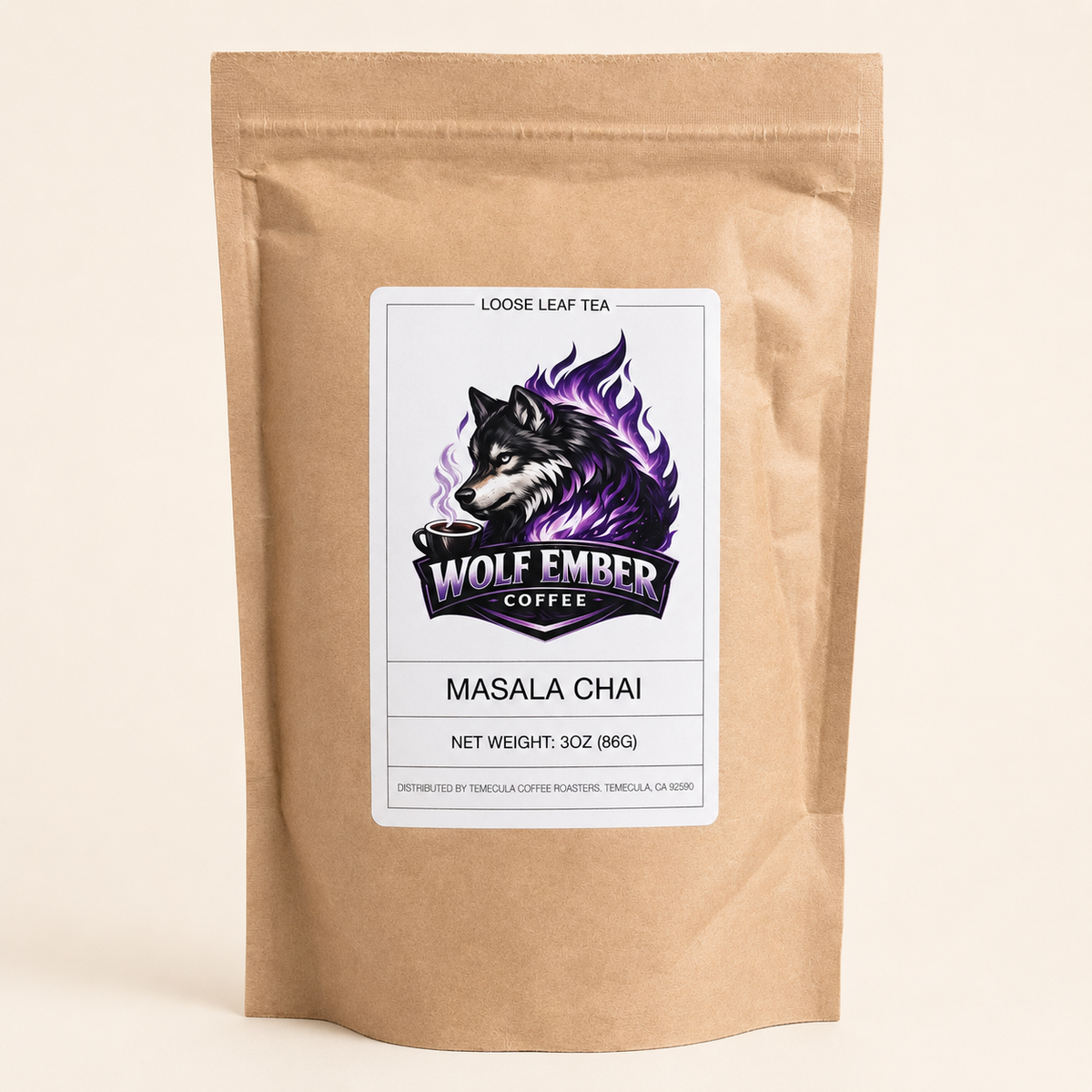 Wolf Ember Coffee Masala Chai loose-leaf tea, 3 oz kraft pouch