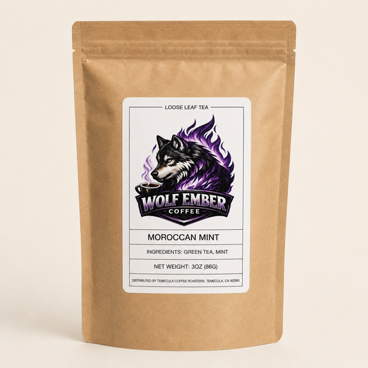 Wolf Ember Coffee Moroccan Mint loose-leaf tea, 3 oz kraft pouch